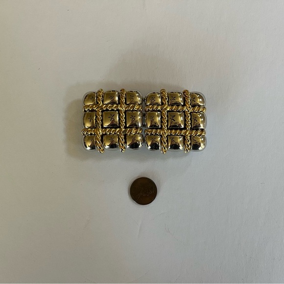VTG Paquette Gold and Silver Tone Tic Tac Toe Square Interlocking Belt Buckle OS - Picture 3 of 10